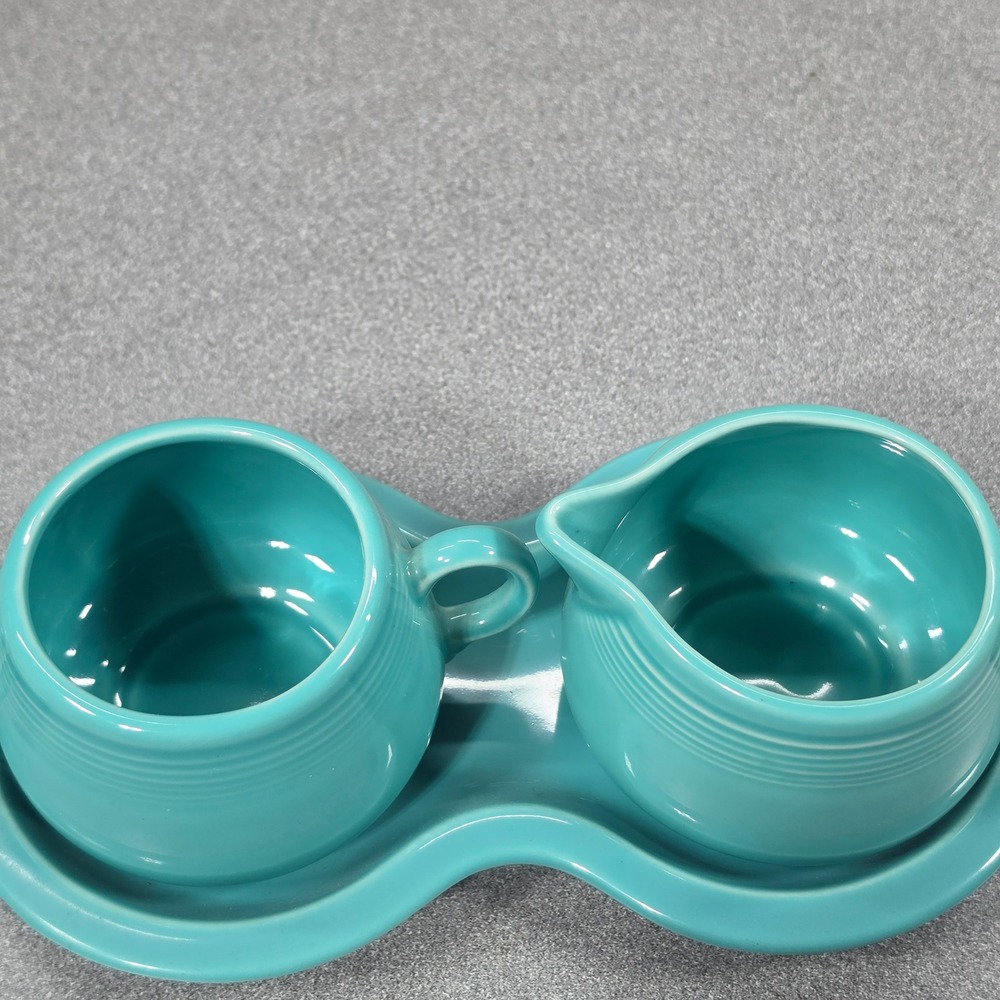 Vintage Fiestaware Sugar and Creamer Set with Tray Ceramic Art Deco USA - Picture 3 of 7